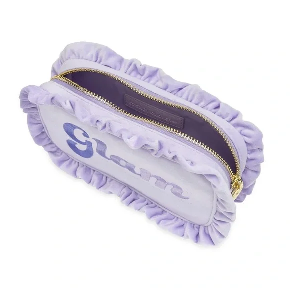 Stoney Clover Lane Large Glam Velvet Purple Ruffle Pouch - Picture 2 of 5